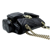 Gucci Marmont Dual Compartment GG Black Leather Shoulder Bag