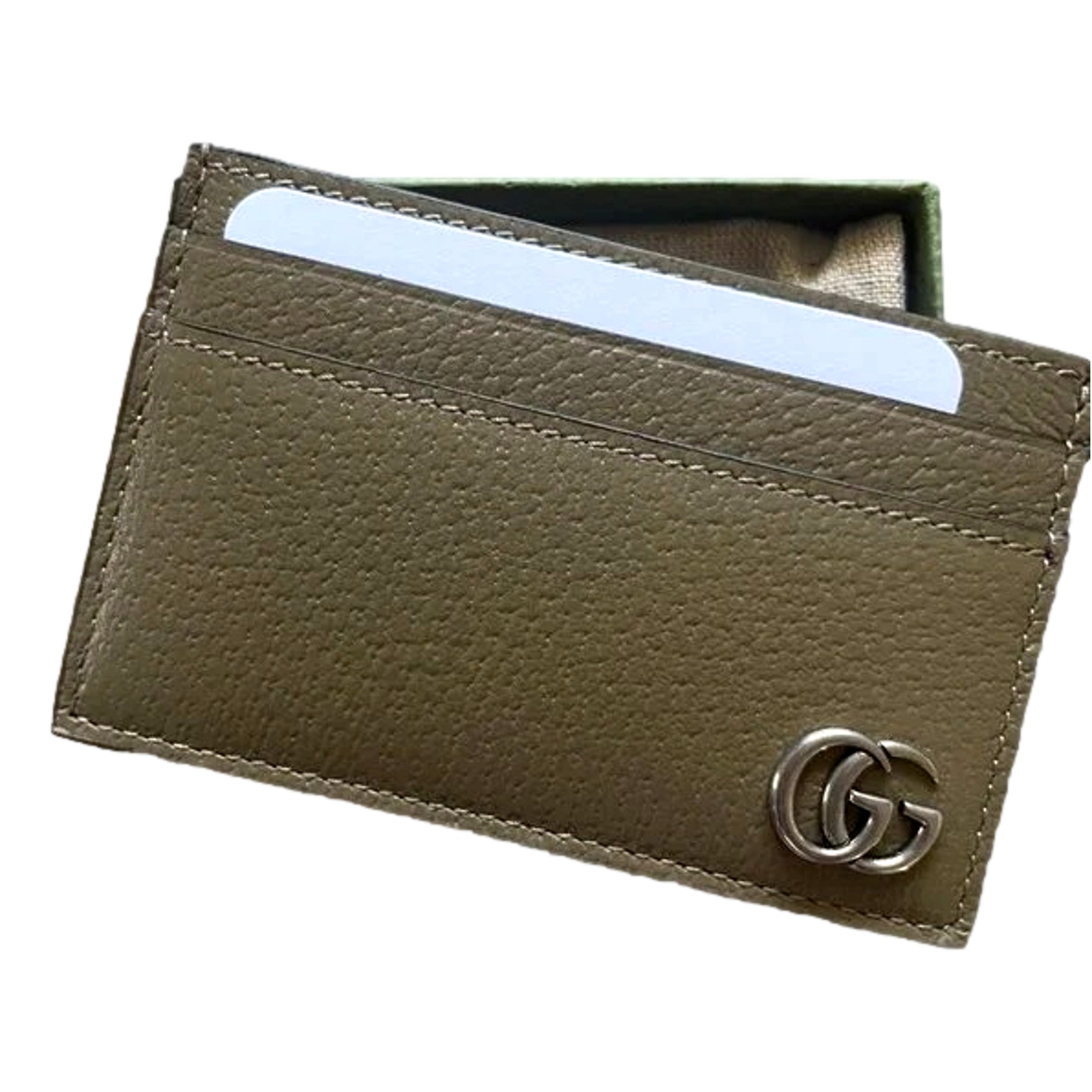 Gucci Marmont GG Khaki Green Leather Card Case Wallet available at Queen Bee of Beverly Hills