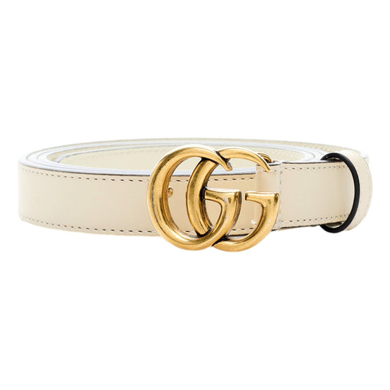 Gucci Marmont GG logo Ivory Leather Belt 90/85 available at Queen Bee of Beverly Hills
