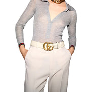 Gucci Marmont GG logo Ivory Leather Belt 90/85 available at Queen Bee of Beverly Hills