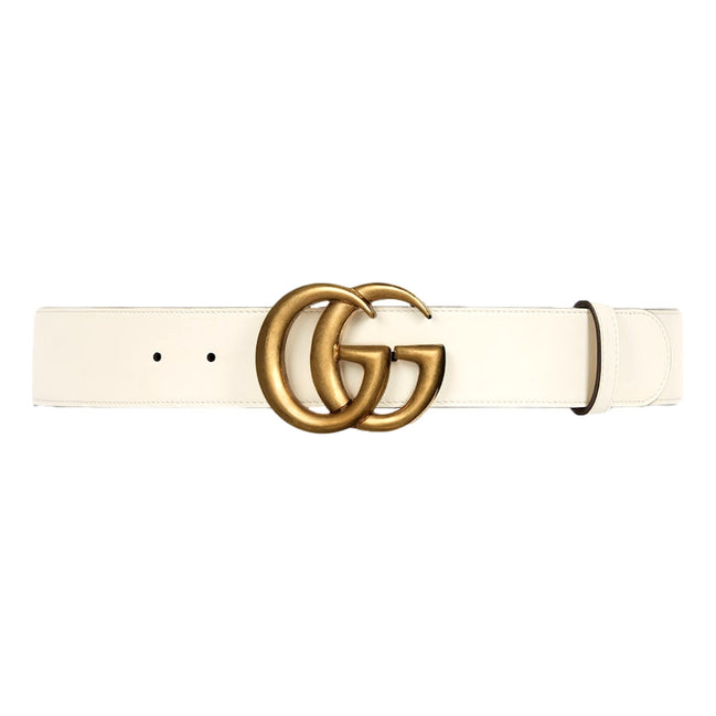 Gucci Marmont GG logo Ivory Leather Belt 90/85 available at Queen Bee of Beverly Hills