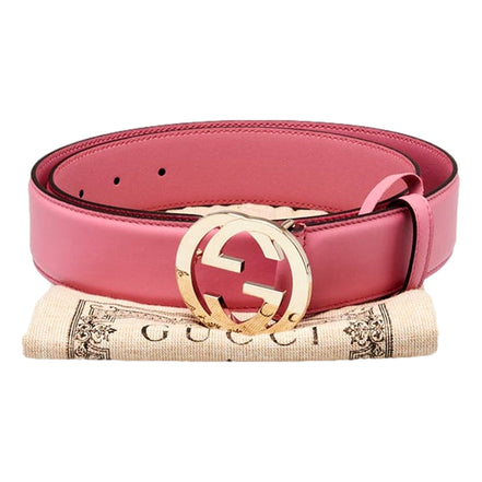 Gucci Marmont Interlocking GG Buckle Pink Leather Belt 80/32 available at Queen Bee of Beverly Hills