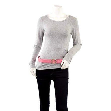 Gucci Marmont Interlocking GG Buckle Pink Leather Belt 80/32 available at Queen Bee of Beverly Hills