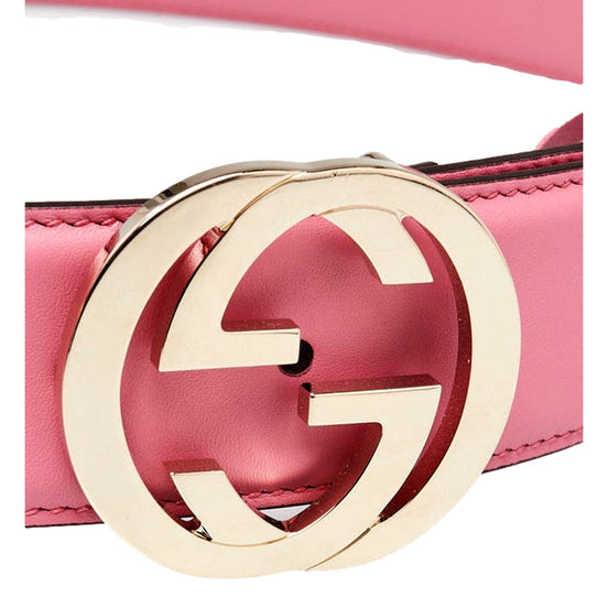 Gucci Marmont Interlocking GG Buckle Pink Leather Belt 80/32 available at Queen Bee of Beverly Hills