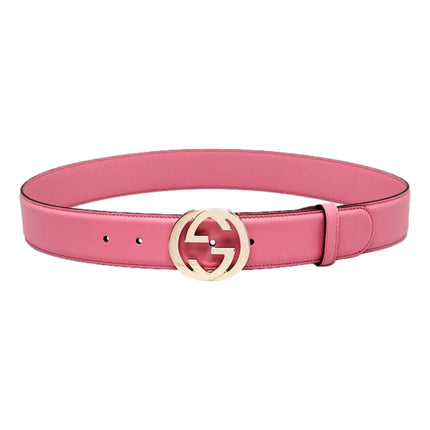 Gucci Marmont Interlocking GG Buckle Pink Leather Belt 80/32 available at Queen Bee of Beverly Hills