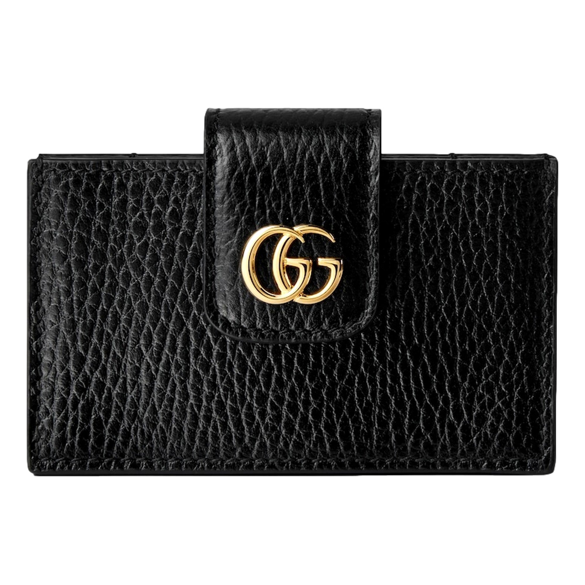 Gucci GG Marmont Leather Card Case Wallet with Gold Double G Snap Closure