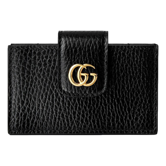 Gucci GG Marmont Leather Card Case Wallet with Gold Double G Snap Closure