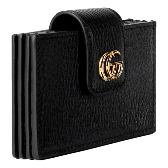 Gucci GG Marmont Leather Card Case Wallet with Gold Double G Snap Closure