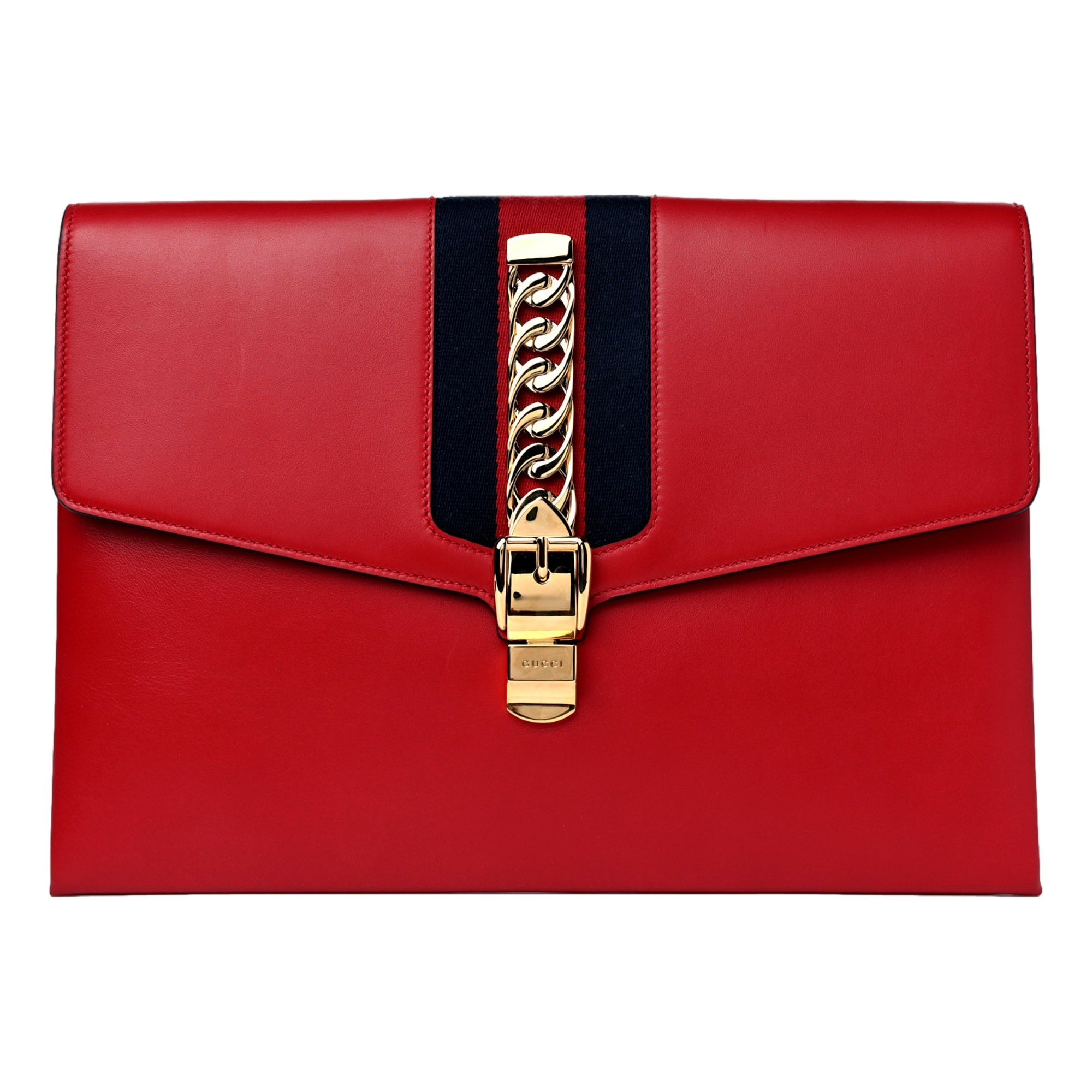 Gucci Maxi Sylvie Red Clutch available at Queen Bee of Beverly Hills