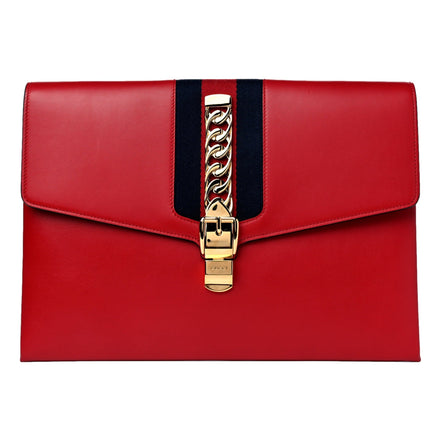 Gucci Maxi Sylvie Red Clutch available at Queen Bee of Beverly Hills