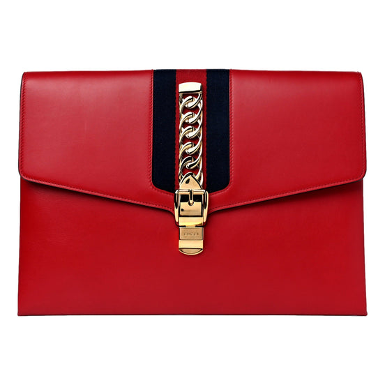 Gucci Maxi Sylvie Red Clutch available at Queen Bee of Beverly Hills