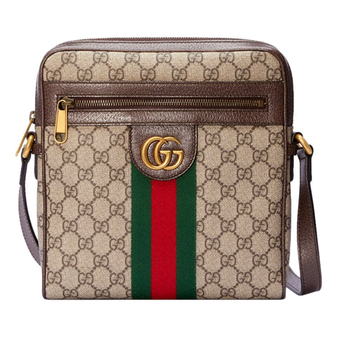 Gucci Ophidia Large GG Supreme Logo Brown Leather Messenger Bag