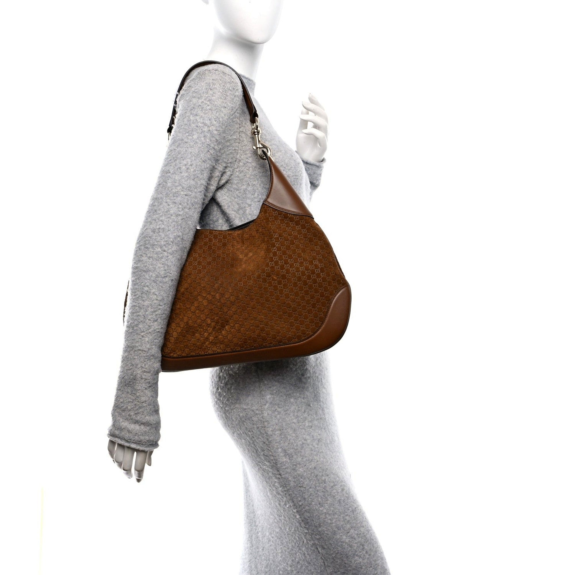 Gucci Micro GG B Medium Shoulder Bag Brown Suede and Leather sold at Queen Bee of Beverly Hills