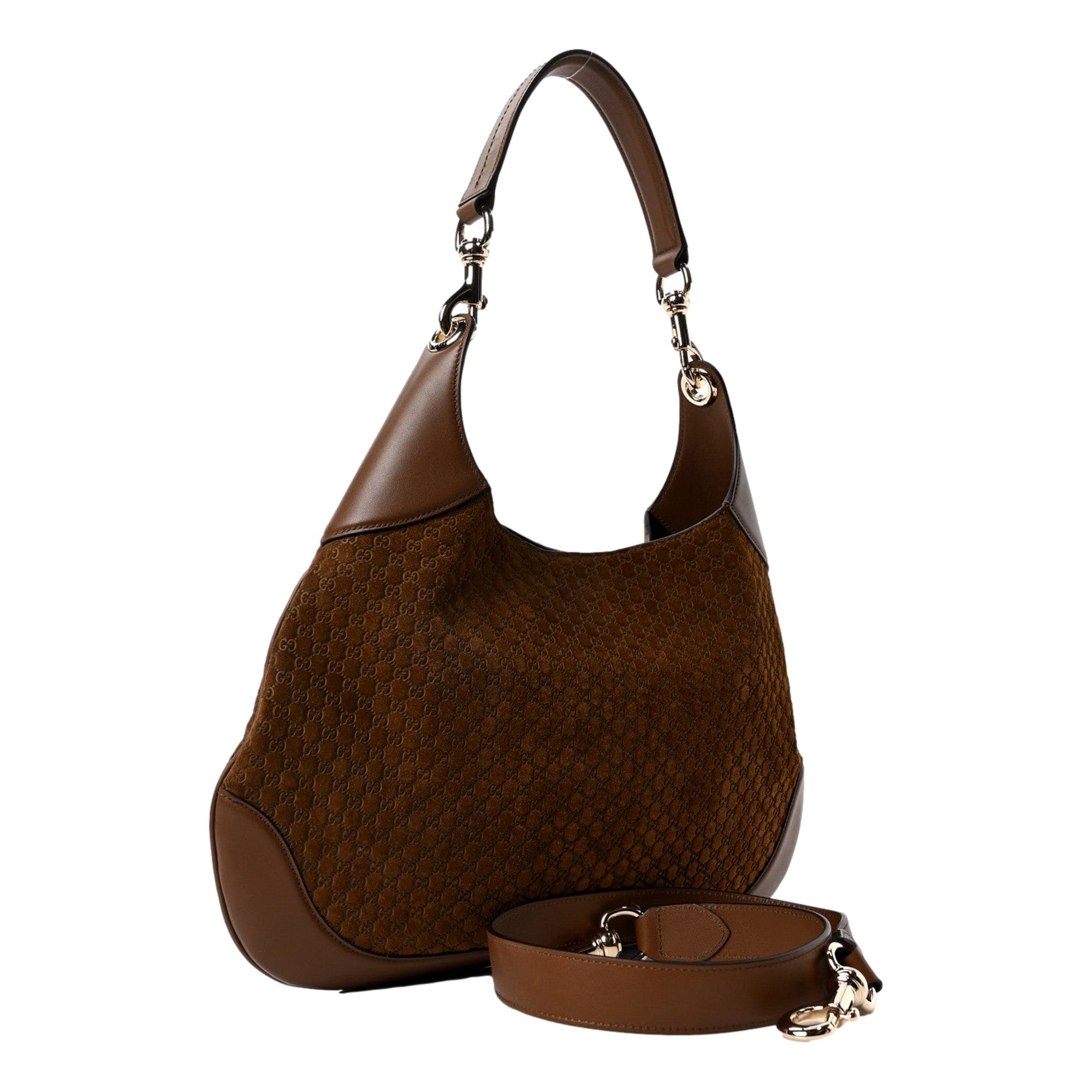 Gucci Micro GG B Medium Shoulder Bag Brown Suede and Leather sold at Queen Bee of Beverly Hills