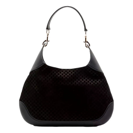 Gucci Micro GG B Medium Shoulder Bag Black Suede and Leather sold at Queen Bee of Beverly Hills
