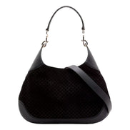 Gucci Micro GG B Medium Shoulder Bag Black Suede and Leather sold at Queen Bee of Beverly Hills