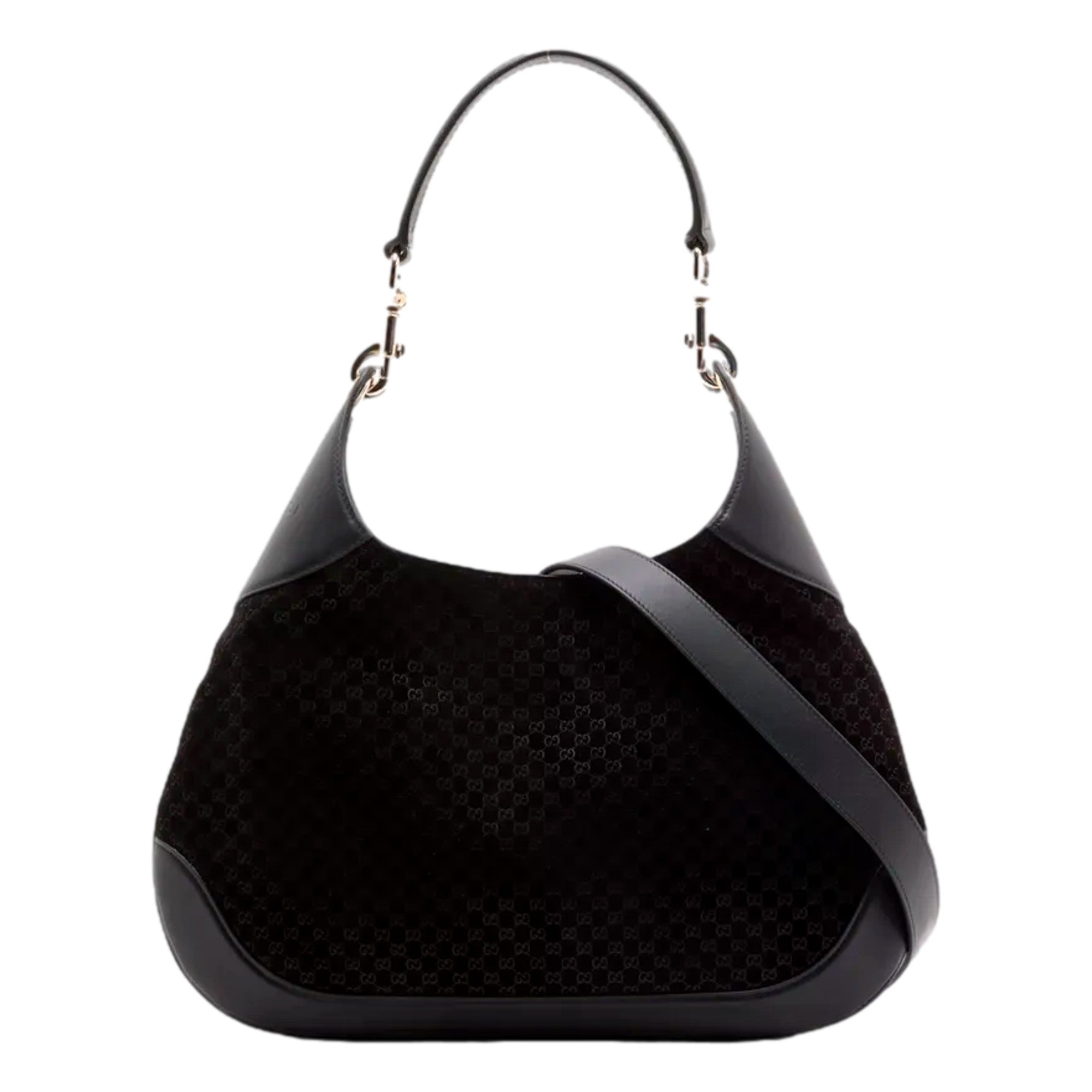Gucci Micro GG B Medium Shoulder Bag Black Suede and Leather sold at Queen Bee of Beverly Hills