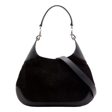 Gucci Micro GG B Medium Shoulder Bag Black Suede and Leather sold at Queen Bee of Beverly Hills