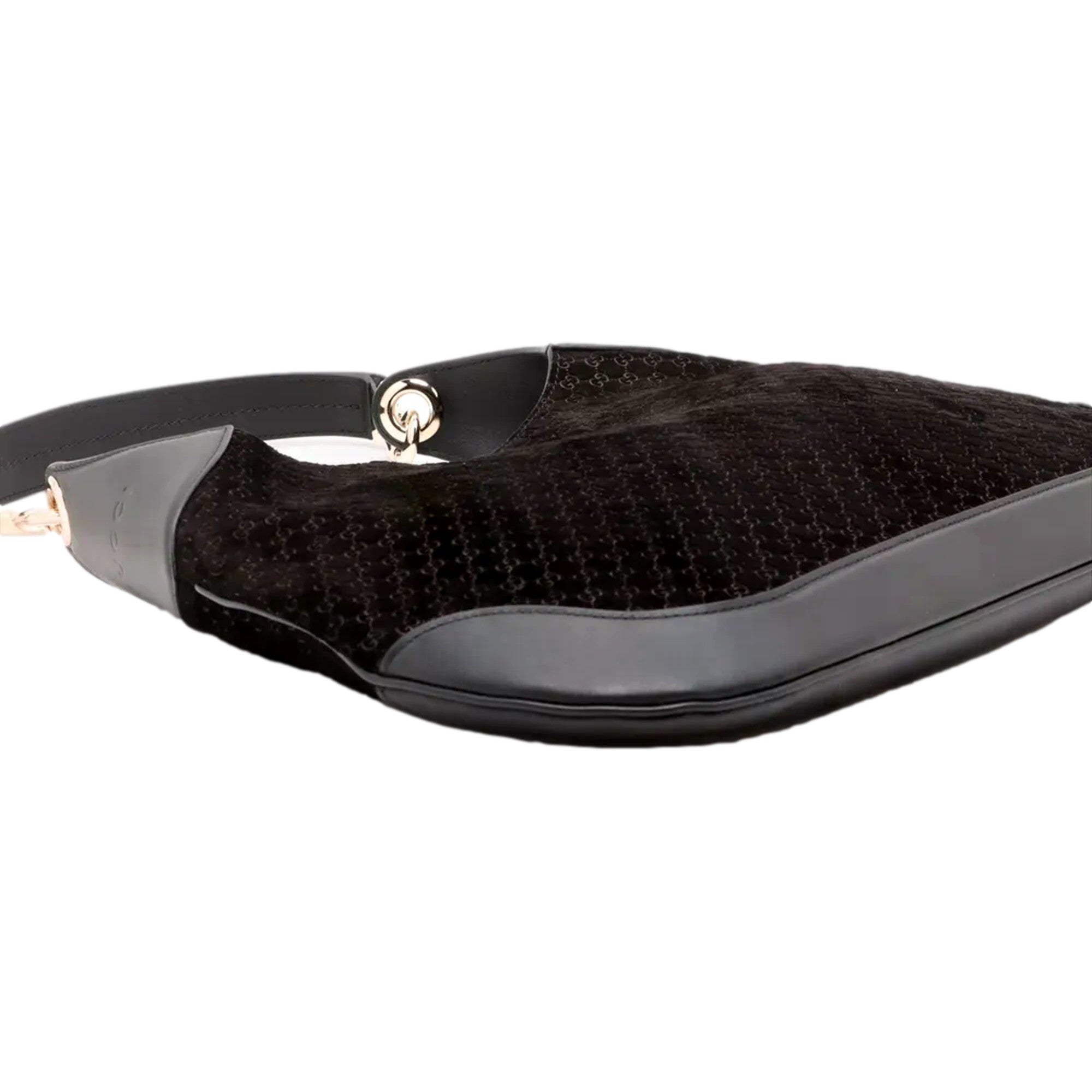 Gucci Micro GG B Medium Shoulder Bag Black Suede and Leather sold at Queen Bee of Beverly Hills