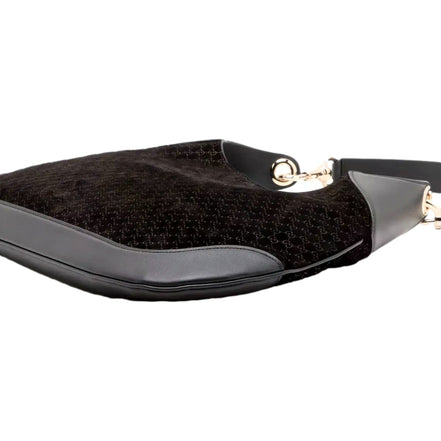 Gucci Micro GG B Medium Shoulder Bag Black Suede and Leather sold at Queen Bee of Beverly Hills