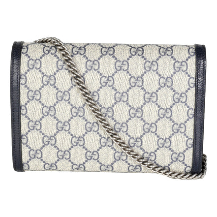 Gucci Navy GG Supreme Canvas Mini Dionysus Chain Wallet available at Queen Bee of Beverly Hills