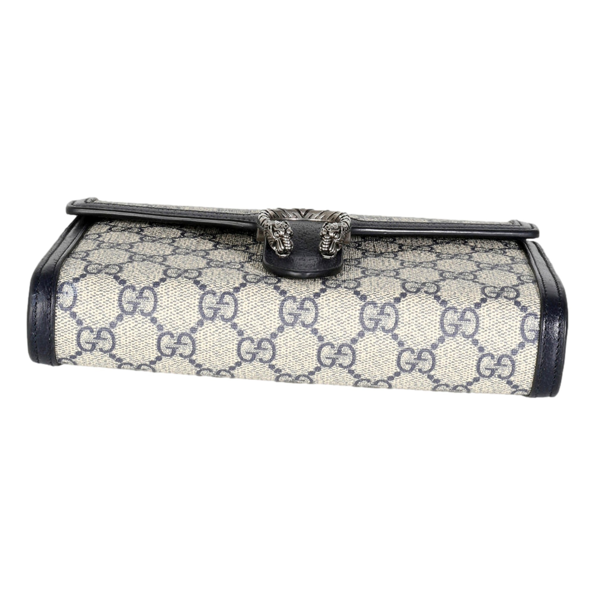 Gucci Navy GG Supreme Canvas Mini Dionysus Chain Wallet available at Queen Bee of Beverly Hills