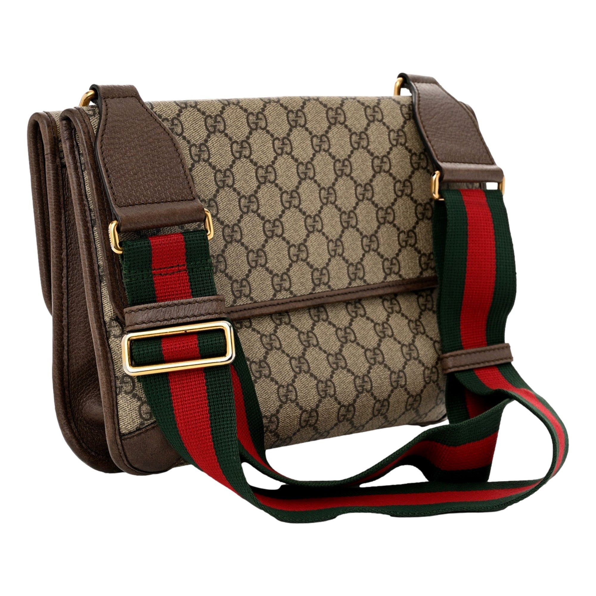 Gucci Neo Vintage GG Supreme Canvas Leather Double Flap Messenger Bag available at Queen Bee of Beverly Hills