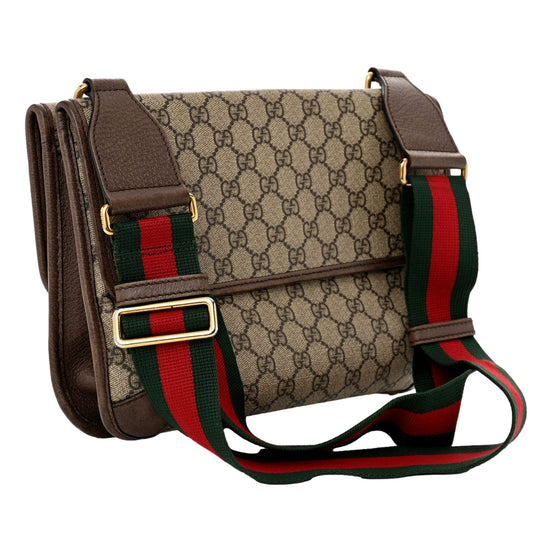 Gucci Neo Vintage GG Supreme Canvas Leather Double Flap Messenger Bag available at Queen Bee of Beverly Hills
