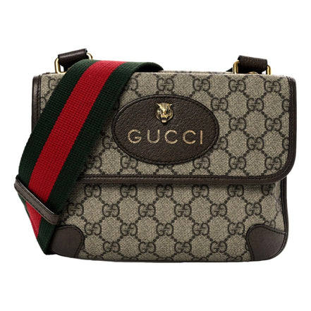 Gucci Neo Vintage GG Supreme Canvas Leather Double Flap Messenger Bag available at Queen Bee of Beverly Hills