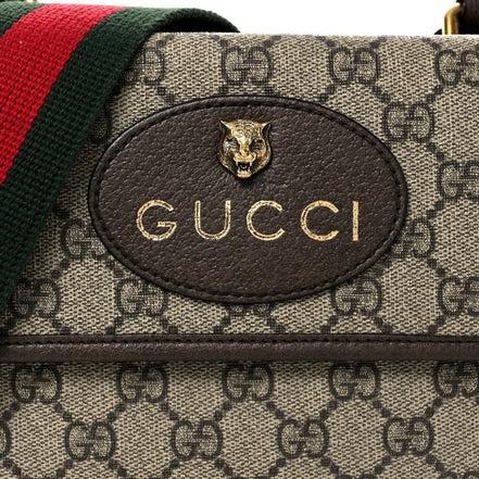 Gucci Neo Vintage GG Supreme Canvas Leather Double Flap Messenger Bag available at Queen Bee of Beverly Hills