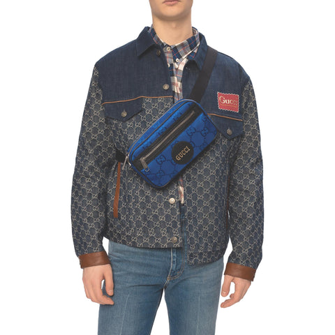 Gucci Off The Grid Blue Nylon Leather Trim Belt Bag 631341 at_Queen_Bee_of_Beverly_Hills