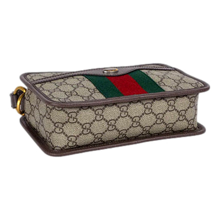 Gucci Ophida GG Supreme Canvas Leather Webstripe Top Handle Crossbody Handbag available at Queen Bee of Beverly Hills