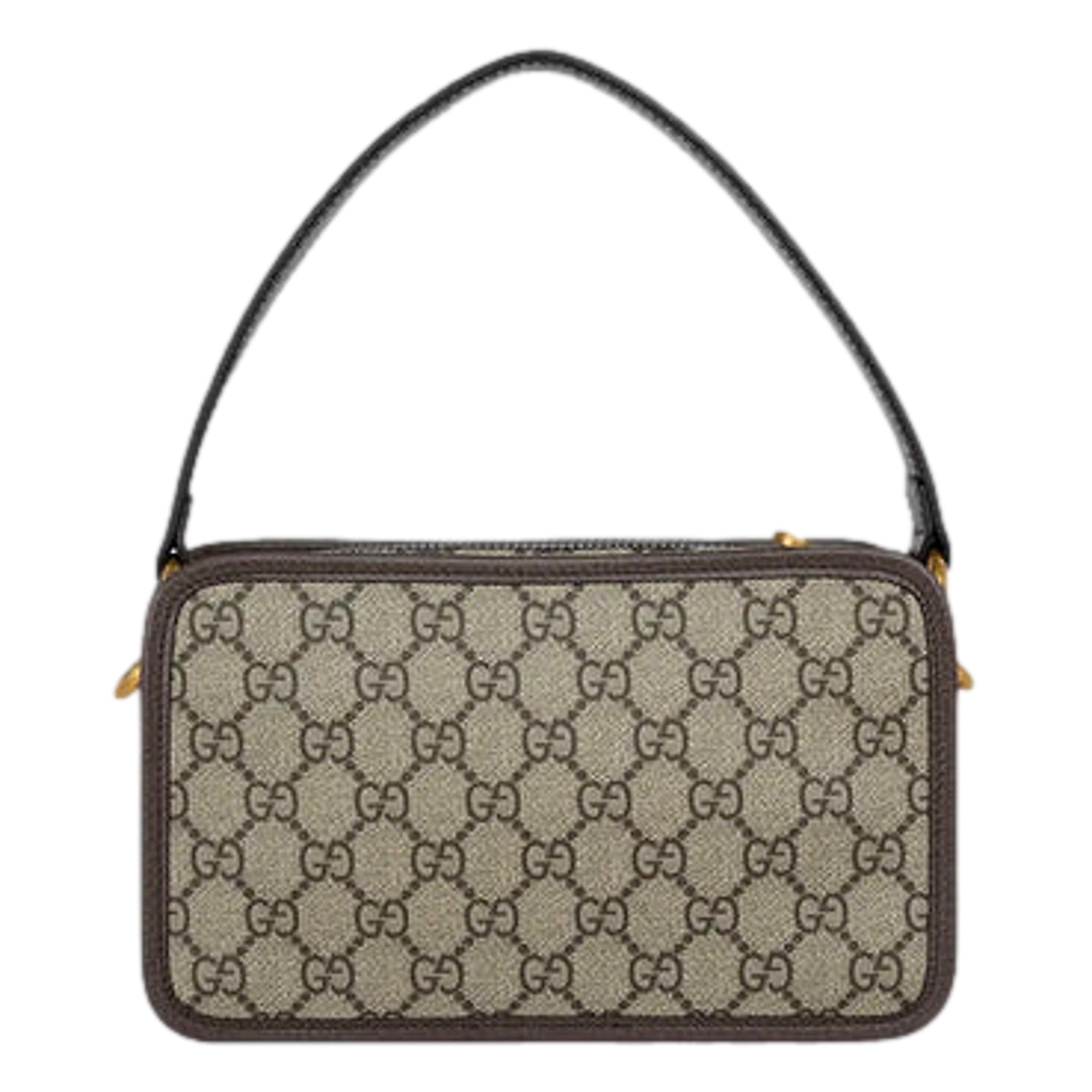 Gucci Ophida GG Supreme Canvas Leather Webstripe Top Handle Crossbody Handbag available at Queen Bee of Beverly Hills
