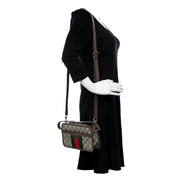 Gucci Ophida GG Supreme Canvas Leather Webstripe Top Handle Crossbody Handbag available at Queen Bee of Beverly Hills