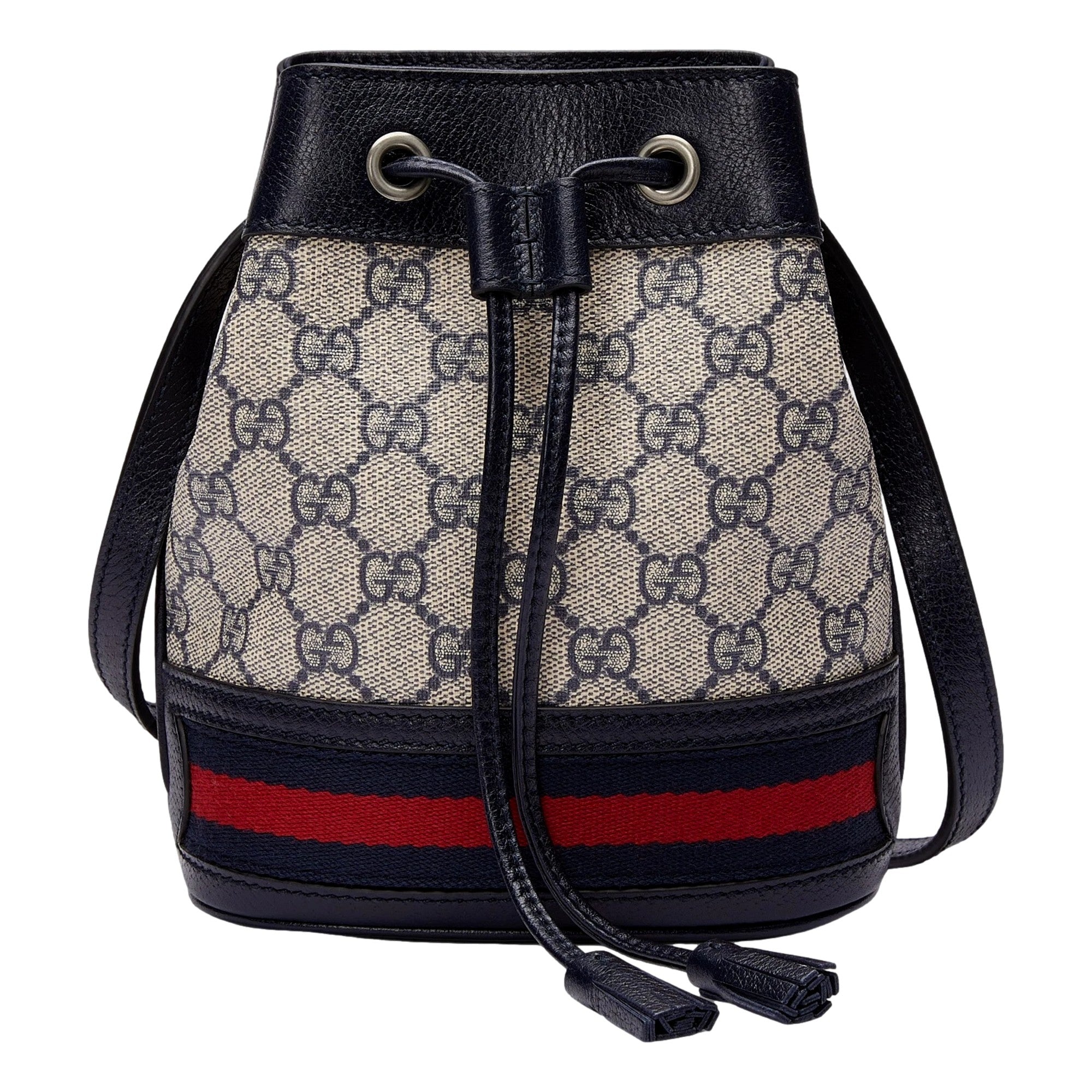 Gucci Ophidia Mini Beige And Blue GG Canvas Bucket Bag