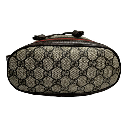 Gucci Ophidia Canvas Leather Webstripe Drawstring Brown Bucket Bag