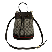 Gucci Ophidia Canvas Leather Webstripe Drawstring Brown Bucket Bag