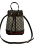 Gucci Ophidia Canvas Leather Webstripe Drawstring Brown Bucket Bag