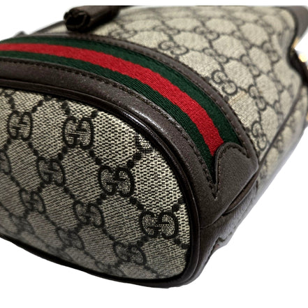 Gucci Ophidia Canvas Leather Webstripe Drawstring Brown Bucket Bag