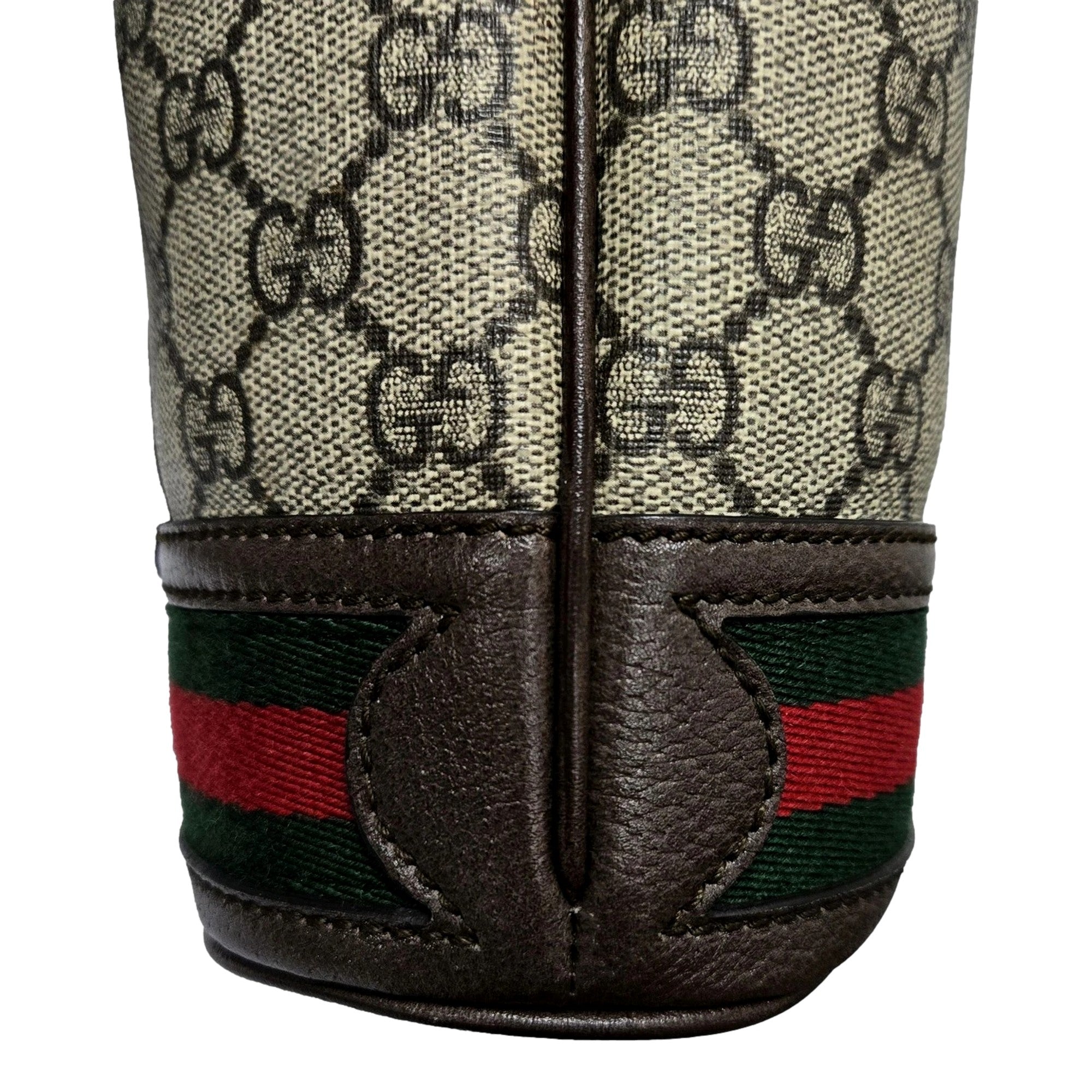 Gucci Ophidia Canvas Leather Webstripe Drawstring Brown Bucket Bag