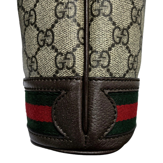 Gucci Ophidia Canvas Leather Webstripe Drawstring Brown Bucket Bag