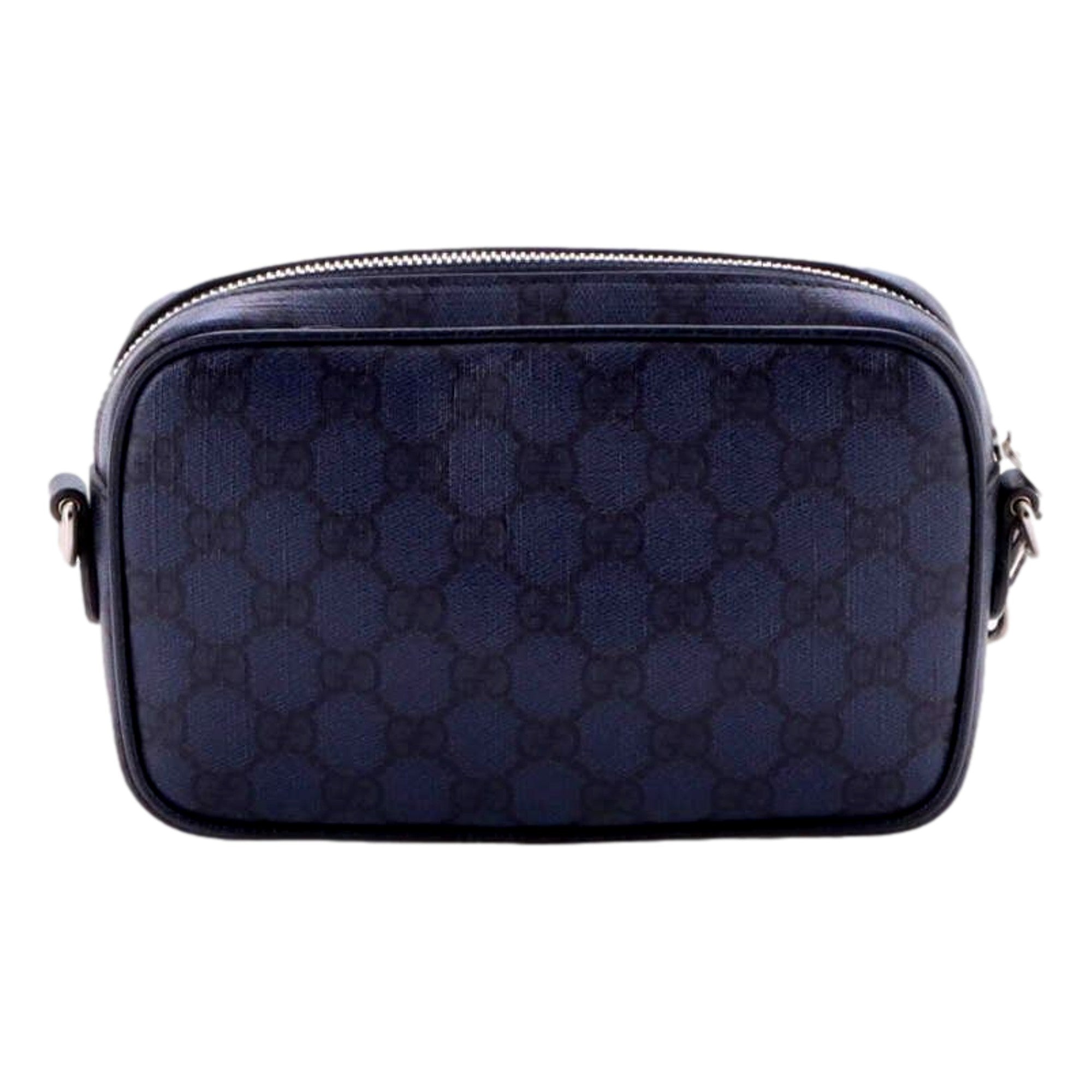 Gucci Ophidia Front Pocket Camera Bag GG Coated Canvas Mini Navy Blue