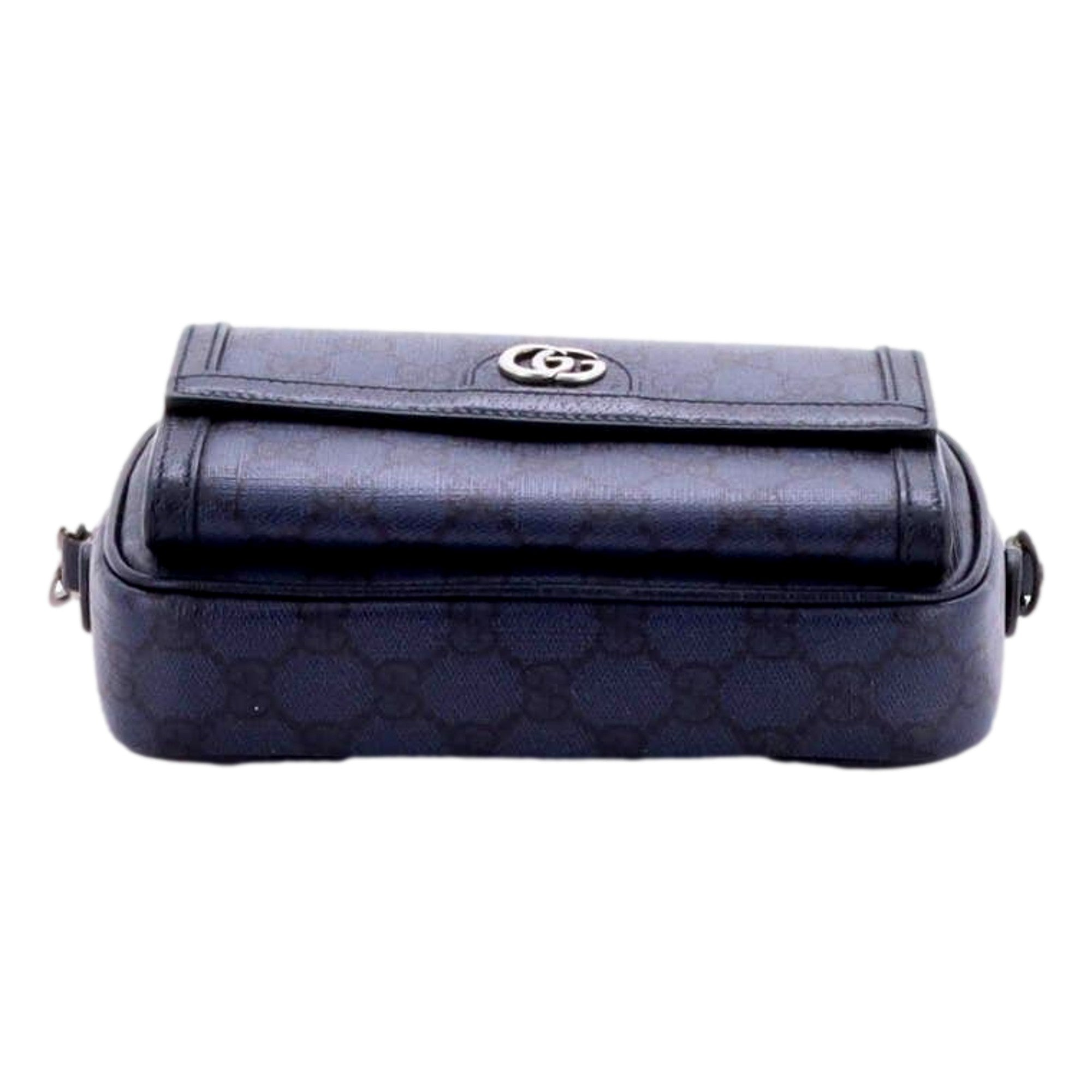 Gucci Ophidia Front Pocket Camera Bag GG Coated Canvas Mini Navy Blue