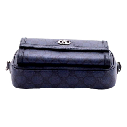 Gucci Ophidia Front Pocket Camera Bag GG Coated Canvas Mini Navy Blue