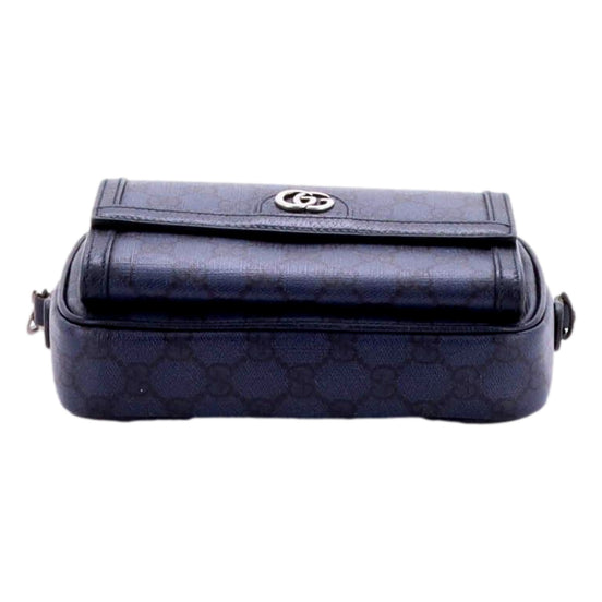 Gucci Ophidia Front Pocket Camera Bag GG Coated Canvas Mini Navy Blue