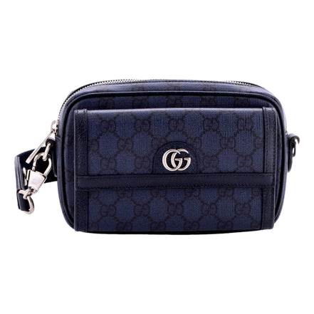 Gucci Ophidia Front Pocket Camera Bag GG Coated Canvas Mini Navy Blue