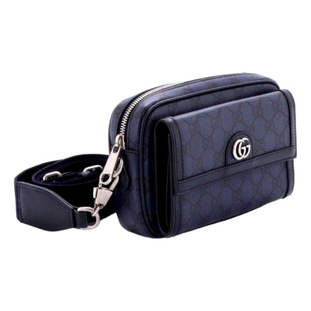 Gucci Ophidia Front Pocket Camera Bag GG Coated Canvas Mini Navy Blue