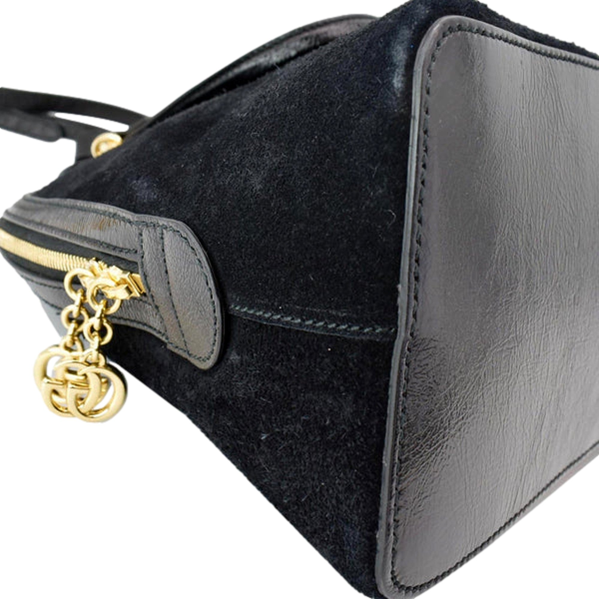 Gucci Ophidia Dome Black Suede Web Stripe Top Handle Satchel