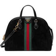 Gucci Ophidia Dome black suede top handle satchel with web stripe