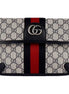 Gucci Ophidia Flap Belt Bag GG Beige Coated Canvas Navy and Red available at Queen Bee of Beverly Hills